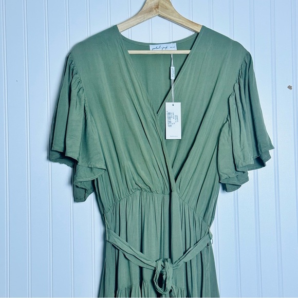 Petal and Pup Barker Mini Dress Olive Belted V-Neck XL NWT - Picture 7 of 13